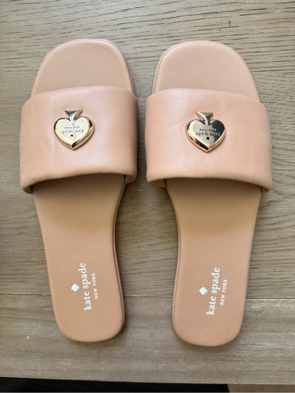 Kate Spade Leather Nude Slides with Gold Spade Accent